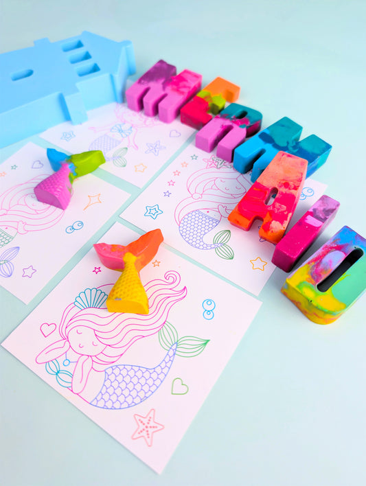 Mermaid Crayon Party Favors | Handmade Crayons & Coloring Cards