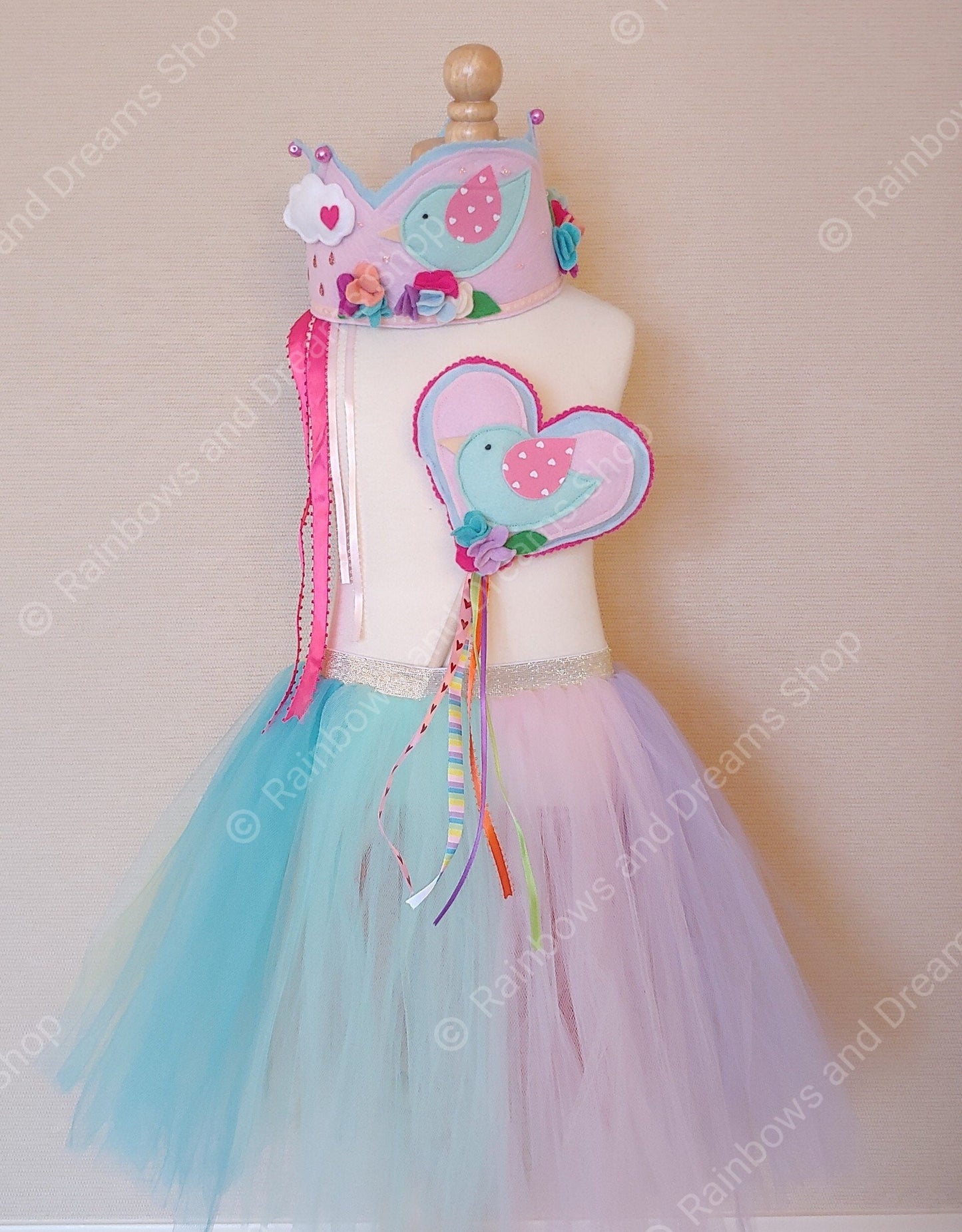 Shabby Chic Bird Crown and Wand Set