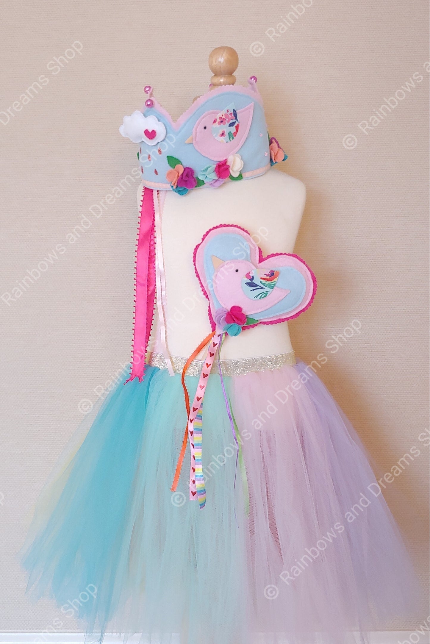 Shabby Chic Bird Crown and Wand Set