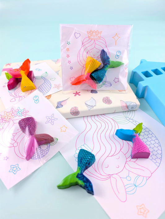 Mermaid Crayon Party Favors | Handmade Crayons & Coloring Cards